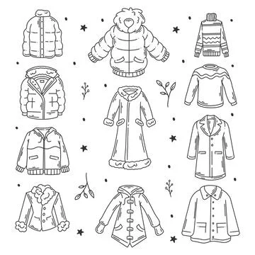 Winter jacket hand drawn doodles coloring Stock Illustration