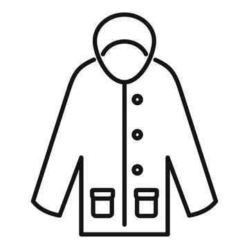 Winter jacket with hood and two pockets icon thin line vector illustration Illustrazione stock