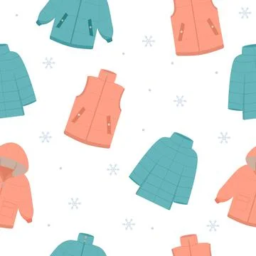 Winter jackets seamless pattern. Warm jacket. Winter clothing Stock Illustration