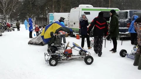 Winter karting competitions Stock Footage 130483932