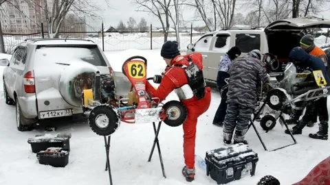 Winter karting competitions Stock Footage 130486090