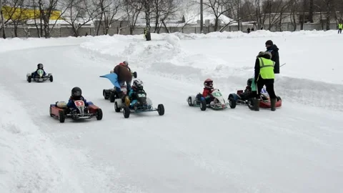 Winter karting competitions Stock Footage 130538692