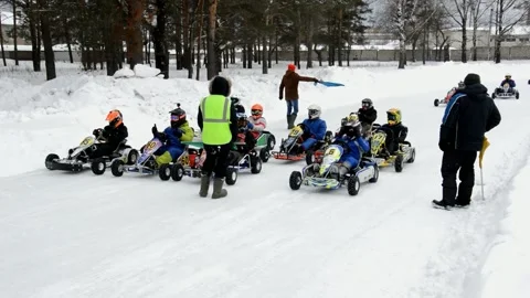 Winter karting competitions Stock Footage 130539298