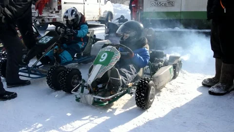 Winter karting competitions Stock Footage 130540997