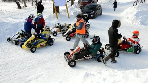 Winter karting competitions Stock Footage 130541331