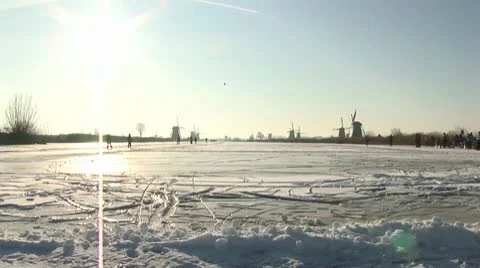 Winter in Kinderdijk, Holland Stock Footage 10767657
