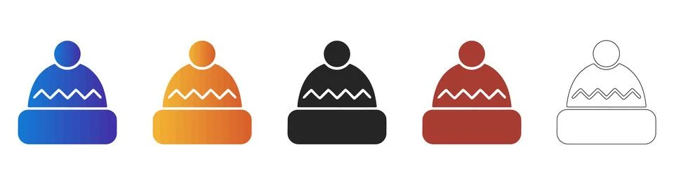 Winter knit hat icon set for cold weather Stock Illustration