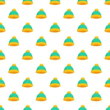 Winter knit hats with pompom repeating pattern design Stock Illustration