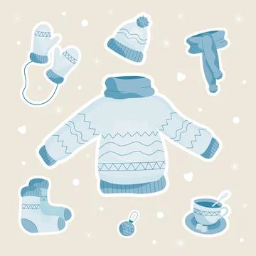 Winter knitted clothes vector set Ilustración de archivo