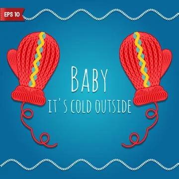 Winter knitted mittens red vector Stock Illustration