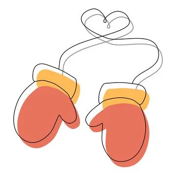 Winter Knitted Pair of Mittens. Vector Flat and Linear illustration isolated on  Stock Illustration
