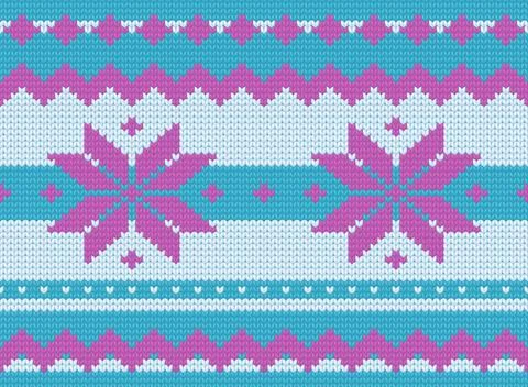 Winter knitted pattern, purple and blue seamless vector background, cozy Stock Illustration
