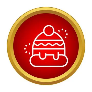 Winter knitted pom pom hat icon on red background Stock Illustration