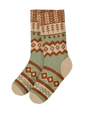 Winter knitted socks with herringbone patterns. Hand drawn illustration isolated Stock Illustration