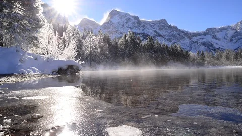 Winter at lake almsee, upper austria Stock Footage 126985358