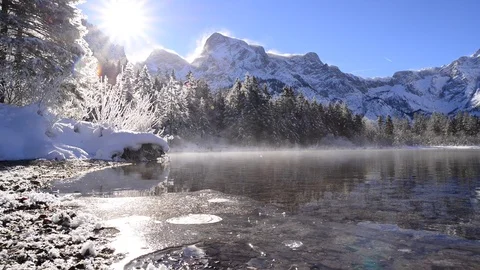 Winter at lake almsee, upper austria Stock Footage 126985399