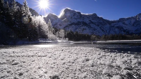 Winter at lake almsee, upper austria Stock Footage 126985423