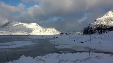 Winter Lake and Heavy Clouds. Fast Motion 库存影片 106465540