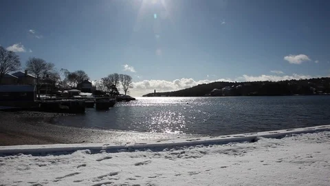 Winter by a lake Stock Footage 94040771
