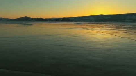 Winter lake landscape at sunset Video stock 80460491