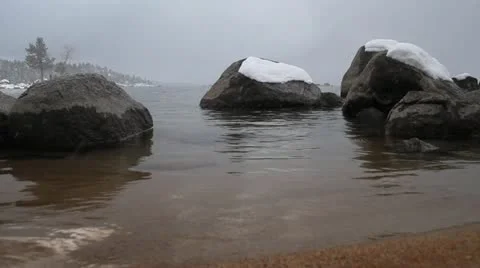 Winter lake, snow falling 스톡 동영상 18037442