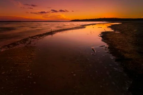 Winter Lake Sunset Stock Photos
