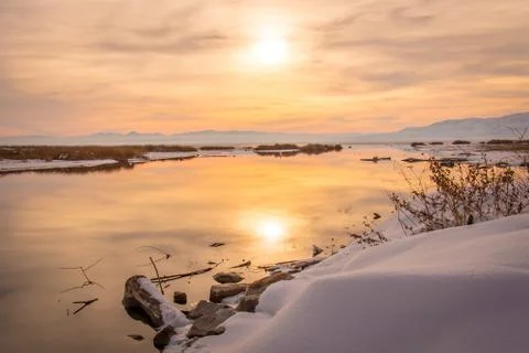 Winter Lake at Sunset Foto stock