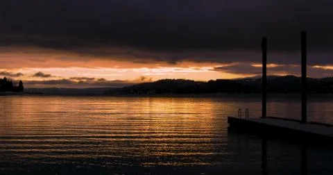 Winter Lakeside Sunset Foto stock