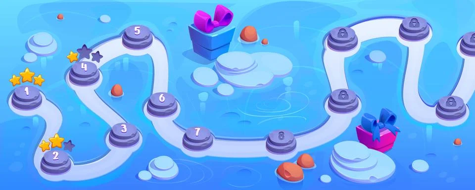 Winter land map for game level interface Stock Illustration
