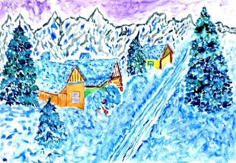 Winter Landscape Art Stock Illustration
