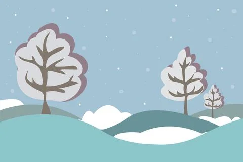 Winter landscape background with snow forest and field. Flat design. Vector Stock Illustration