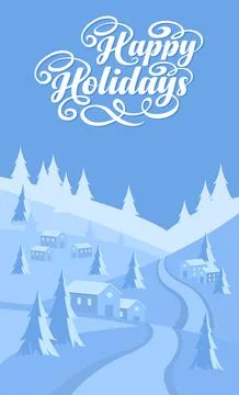 Winter landscape background with text Happy Holidays Stock Illustration