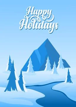 Winter landscape background with text Happy Holidays Stock Illustration
