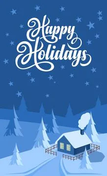 Winter landscape background with text Happy Holidays Stock Illustration