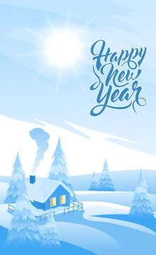 Winter landscape background with text Happy New Year Illustrazione stock