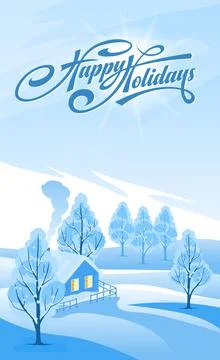 Winter landscape background with text Happy Holidays Stock Illustration