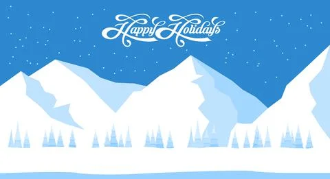 Winter landscape background with text Happy Holidays Stock Illustration
