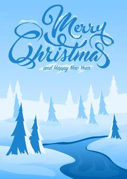 Winter landscape background with text Merry Christmas. Stock Illustration
