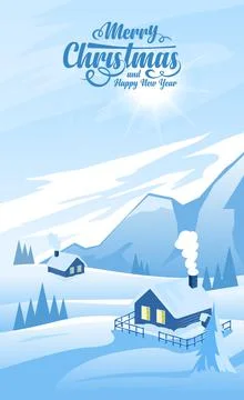 Winter landscape background with text Merry Christmas Stock Illustration