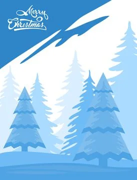 Winter landscape background with text Merry Christmas Stock Illustration