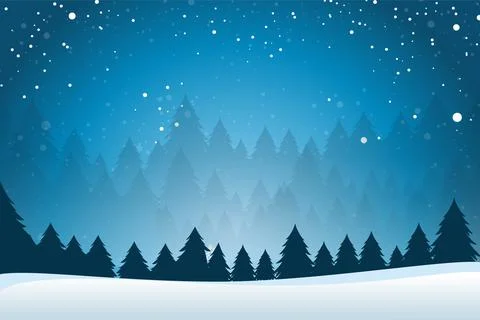 Winter landscape background with tree and snowflake Stock Illustration