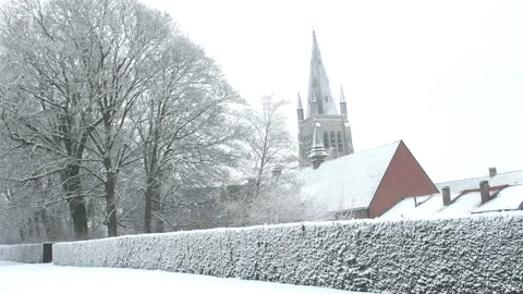 Winter landscape in Belgium : walking path around Ypres city after snowfall Stock Footage 102190195