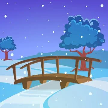 Winter landscape with bridge Stock Illustration