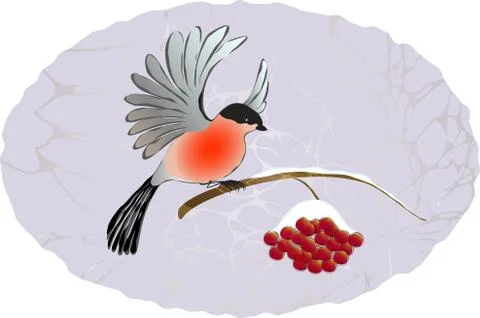 Winter landscape. Bullfinch on the branch of rowan. EPS10 vector illustration Stock Illustration