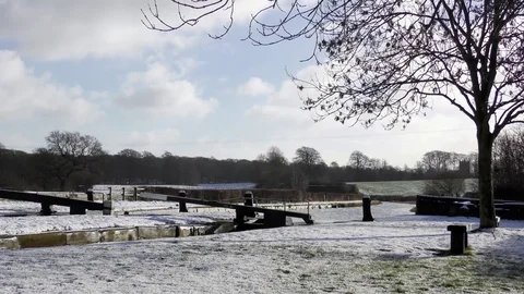 Winter landscape canal snow Stock Footage 74710238