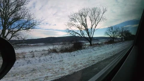 Winter Landscape from Car Side Window in Slow Motion Stock Footage 326962036