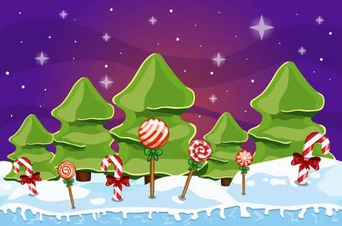 Winter landscape with Christmas tree Stock Illustration