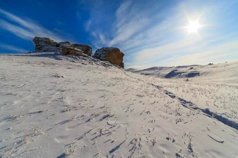 Winter landscape in the desert Stock Photos