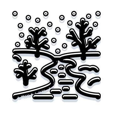 Winter landscape with falling snow and trees Stock Illustration