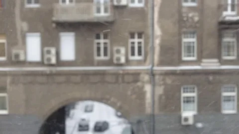 Winter landscape with falling snow. Christmas city Stock Footage 74113757